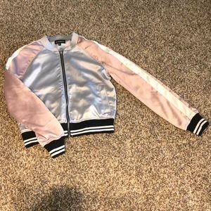 Express pink and white bomber jacket